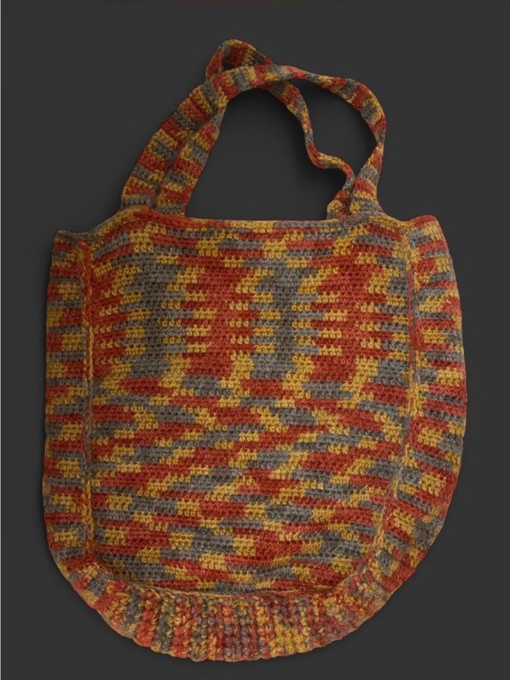 🧶Handmade Marled Crochet Shoulder Tote Bag Boho Folk Slouchy